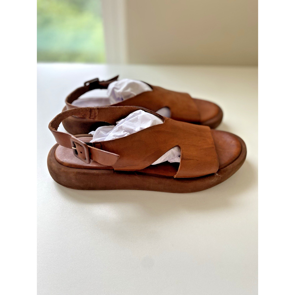 BRADOR $260 India Cigar Platform Sandal Brown Cognac Leather Made In Italy SZ 39 - Picture 13 of 15